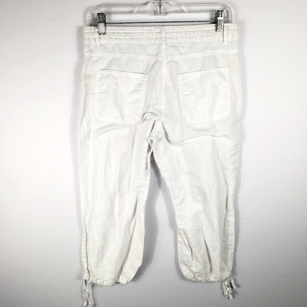 Basix of America Linen Blend Pants Women M Cream Drawstring Cropped Casual Beach - Picture 3 of 5